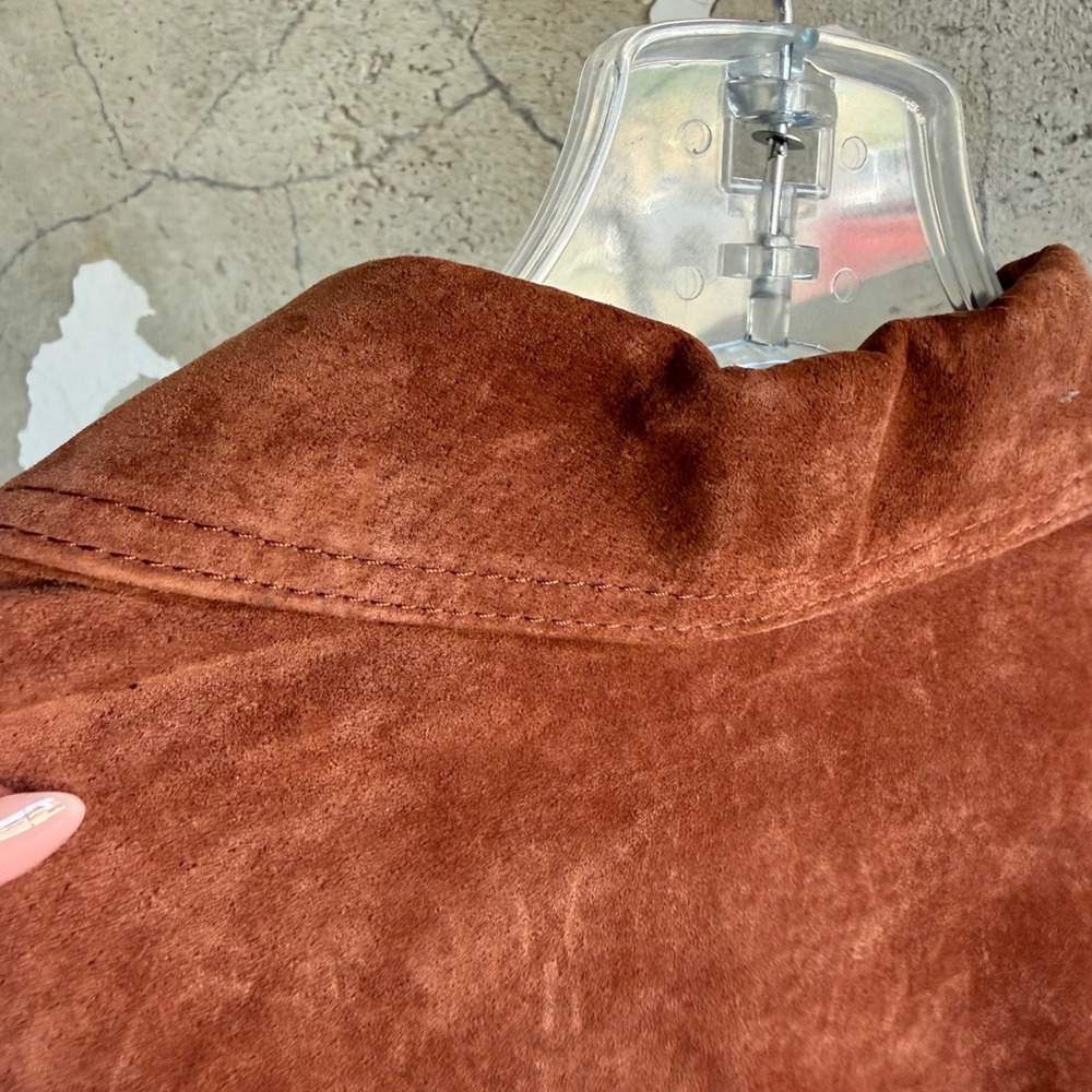 Vintage Suede Leather Jacket 90s Western Boho Rust Cognac Bernardo Womens M - Picture 8 of 11